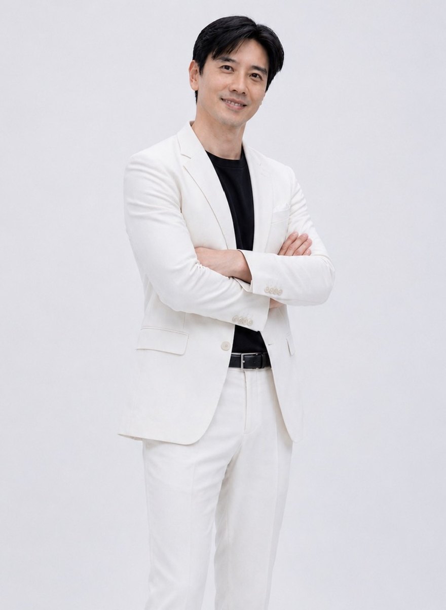 Ivan Teh in a light suit, accompanying a report on science and technology education partnerships
